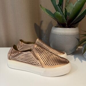 Restricted Gold Metallic Perforated Slip On Platform Sneakers Women's 9.5